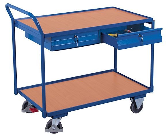 Tischwagen mit 2 Ladeflächen und 2 abschließbare Schubladen
